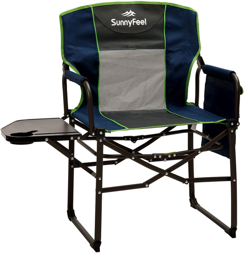 SUNNYFEEL Camping Directors Chair, Heavy Duty,Oversized Portable Folding Chair with Side Table, Pocket for Beach, Fishing,Trip,Picnic,Lawn,Concert Outdoor Foldable Camp Chairs Sporting Goods > Outdoor Recreation > Camping & Hiking > Camp Furniture Sunnyfeel Navyblue  