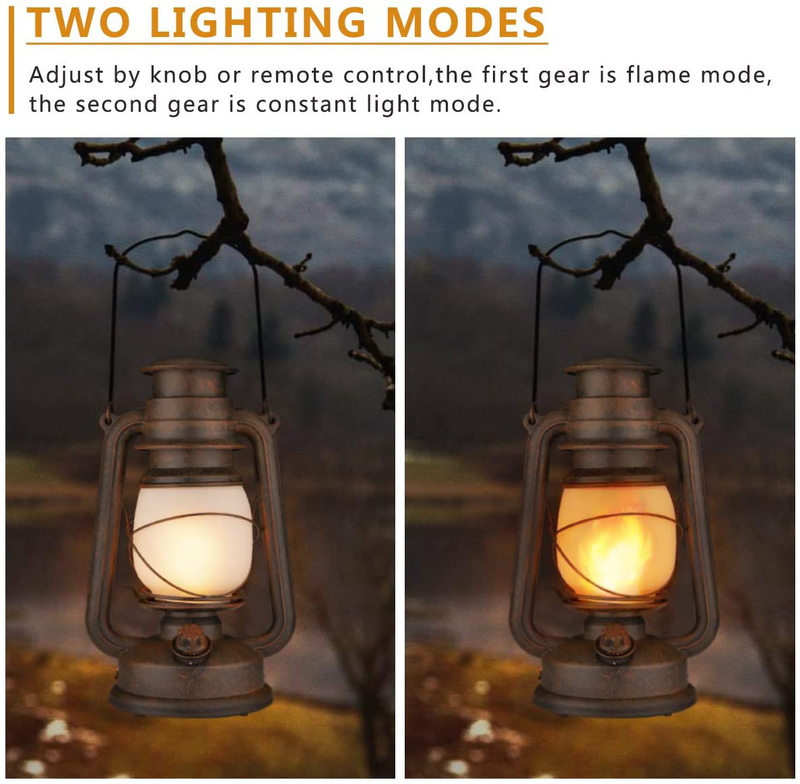 LED Vintage Lantern, Outdoor Hanging Camping Lanterns Flickering Flame Tent Light with Two Modes Night Lights Decorative for Yard Patio Garden Party Indoor with Remote Control, Battery Operated