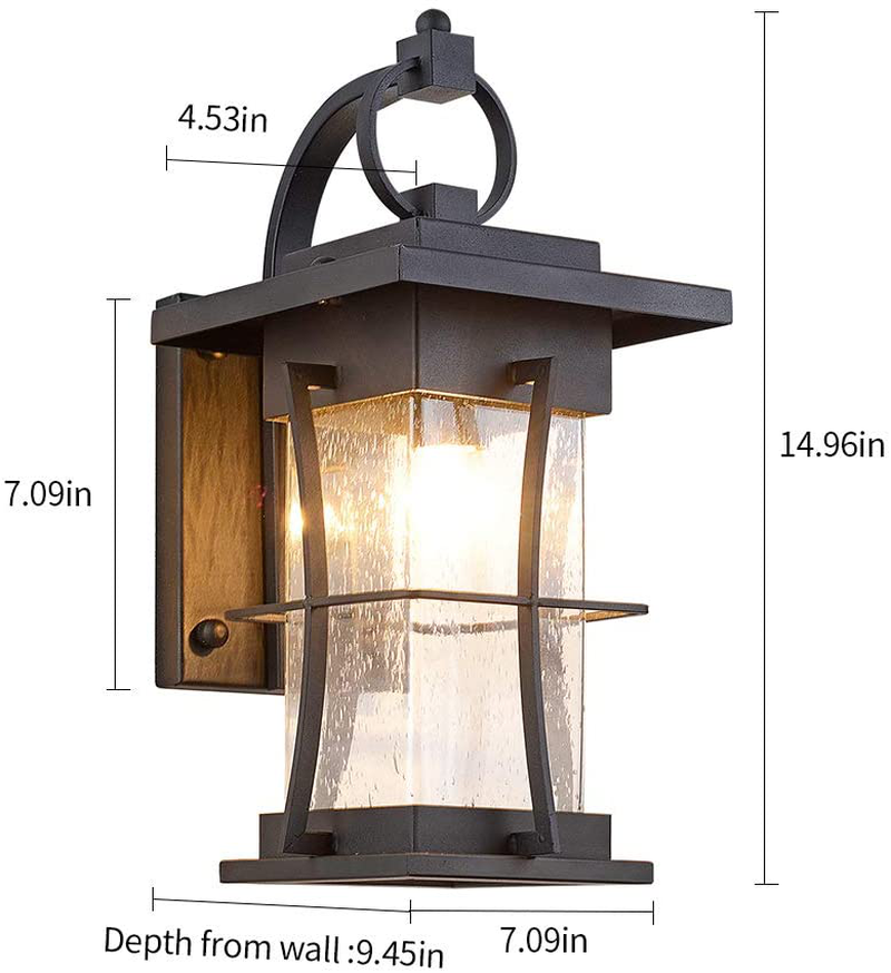 EERU Waterproof Outdoor Wall Sconces Light Fixtures Exterior Wall Lanterns outside House Lamps Black Metal with Clear Seeded Glass, Perfect for Exterior Porch Patio House Home & Garden > Lighting > Lighting Fixtures > Wall Light Fixtures KOL DEALS   