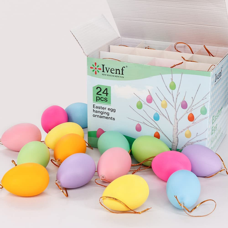 Ivenf Easter Tree Decorations, 24 Pcs Easter Egg Ornaments, Easter Tree Ornaments Plastic Eggs Decor for Tree, Kids School Home Office Party Supplies Gifts, Spring Decorations for Home Home & Garden > Decor > Seasonal & Holiday Decorations Ivenf   