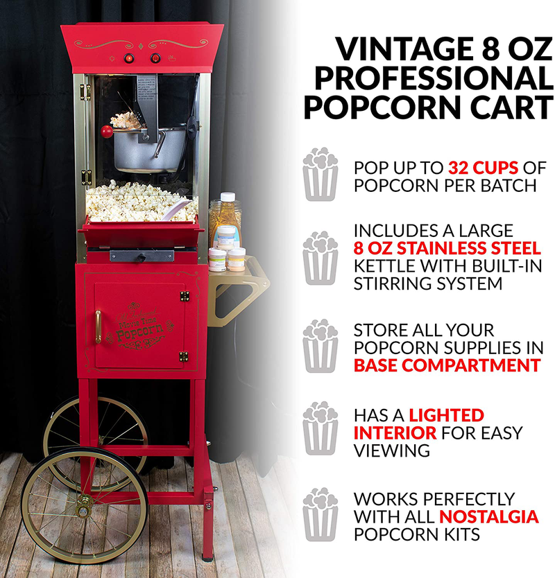 NOSTALGIA Concession CCP510 Vintage Professional Popcorn Cart-New 8-Ounce Kettle-53 Inches Tall-Red Home & Garden > Kitchen & Dining > Kitchen Tools & Utensils > Kitchen Knives Nostalgia   