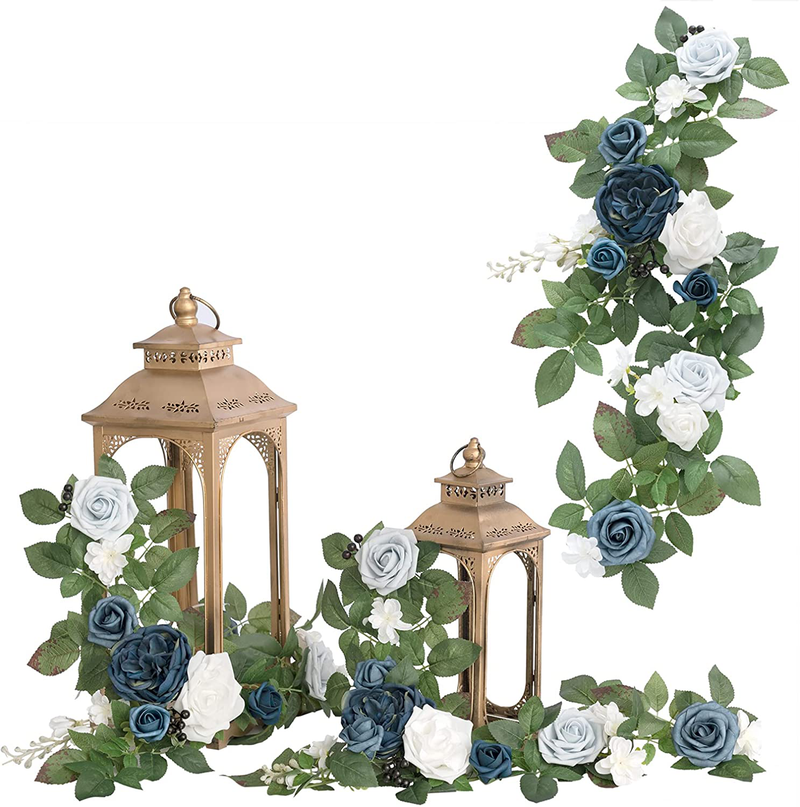 Ling's moment Handcrafted Rose Flower Garland Floral Arrangements Pack of 6 for Lanterns Wedding Table Centerpieces Floral Runner Wreath Decorations (Burgundy +Blush) Home & Garden > Decor > Home Fragrance Accessories > Candle Holders Ling's moment Navy Blue  