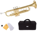 Mendini By Cecilio Bb Trumpet - Brass, Gold Trumpets w/Instrument Case, Cloth, Oil, Gloves - Musical Instruments For Beginner or Experienced Kids and Adults