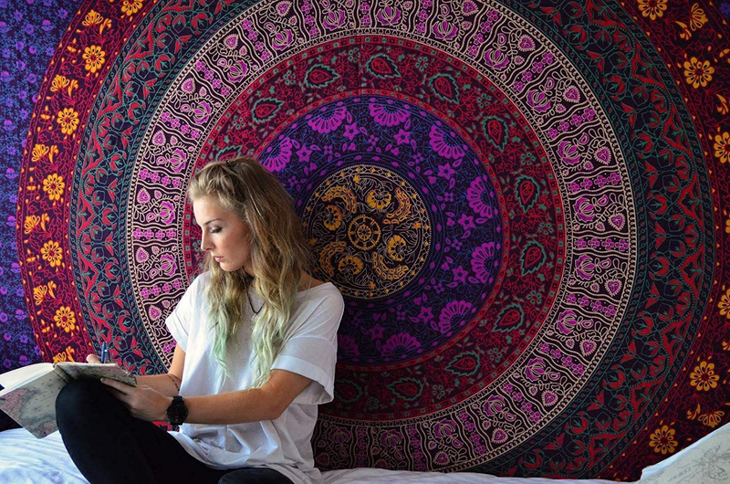 Colorful Hippie Tapestries - Indian Mandala Tapestry Bohemian Bedspread Ethnic Dorm Decor Wall Hanging Boho Picnic Camping Beach Throw Medallion, Pink
