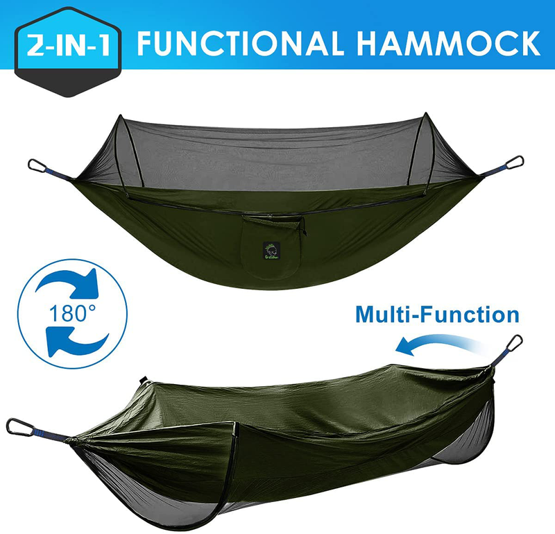 Grassman Pop-Up Camping Hammock with Mosquito Net, Portable Anti-Rip Nylon 9X4.6Ft Bug Net Hammock, Easy Assembly Carabiners, for Camping, Backpacking, Travel, Hiking
