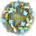 Front Door Welcome Wreaths - Mothers Day Gift - Burlap Everyday Year Round Outdoor Decor - Black Jute White - M5 Home & Garden > Decor > Seasonal & Holiday Decorations Pink Door Wreaths Green/Turquoise/Ivory Welcome 