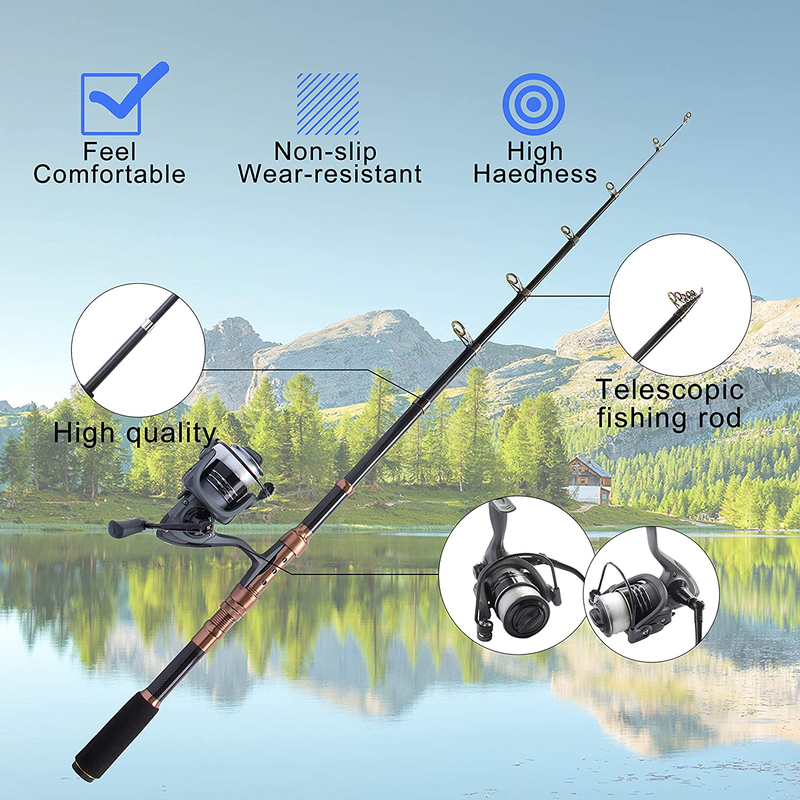Telescopic Fishing Rod and Reel Combos Full Kit Fishing Accessories with Spinning Reel, Line, Lure, Hooks and Bag, Fishing Gear Set for Beginners Adults Freshwater Saltwater Sporting Goods > Outdoor Recreation > Fishing > Fishing Rods DRAGON SPORT   
