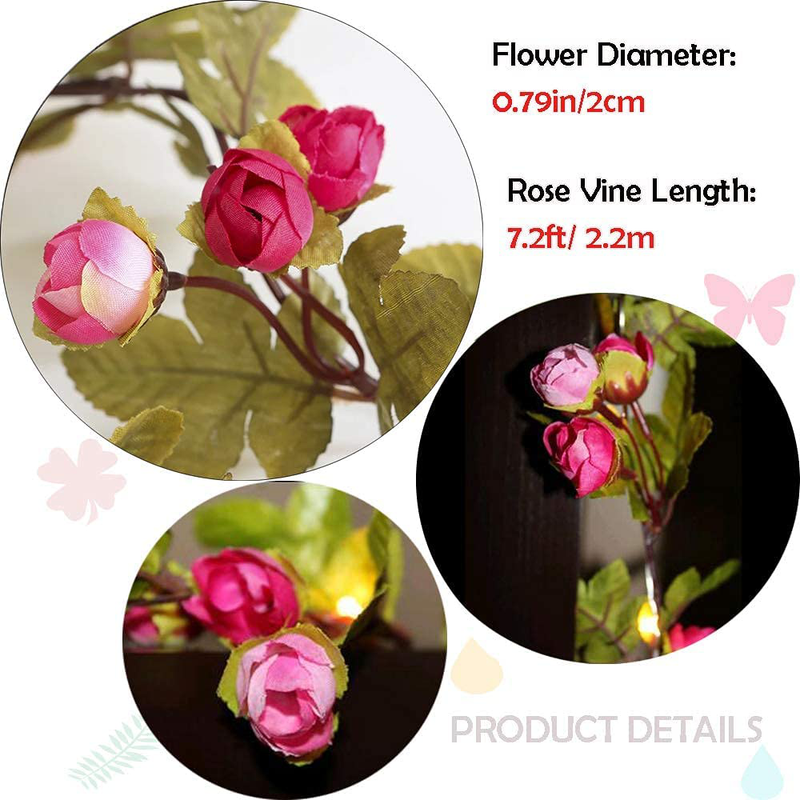 Fielegen 20LED Artificial Rose Flower Garland with Lights, Battery Operated 7.2Ft Rose Vine Fairy String Lights with 42Pcs Flowers for Valentine'S Day, Wedding Bedroom Party Wreath Decor Floral Design Home & Garden > Decor > Seasonal & Holiday Decorations Fielegen   