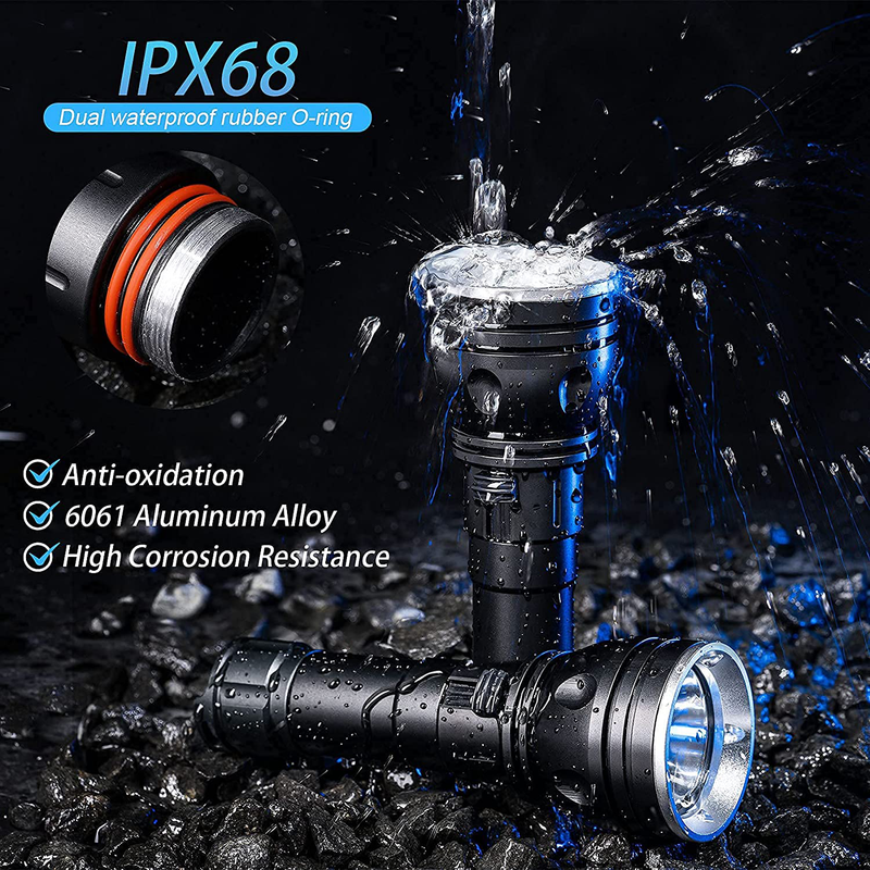 Scuba Diving Lights, PFSN DF-3000 Professional Underwater Flashlight 150m Waterproof Dive Torch with 4800mAh 21700 Rechargeable Battery, Super Bright Light Great for Night Caving Explore Fishing