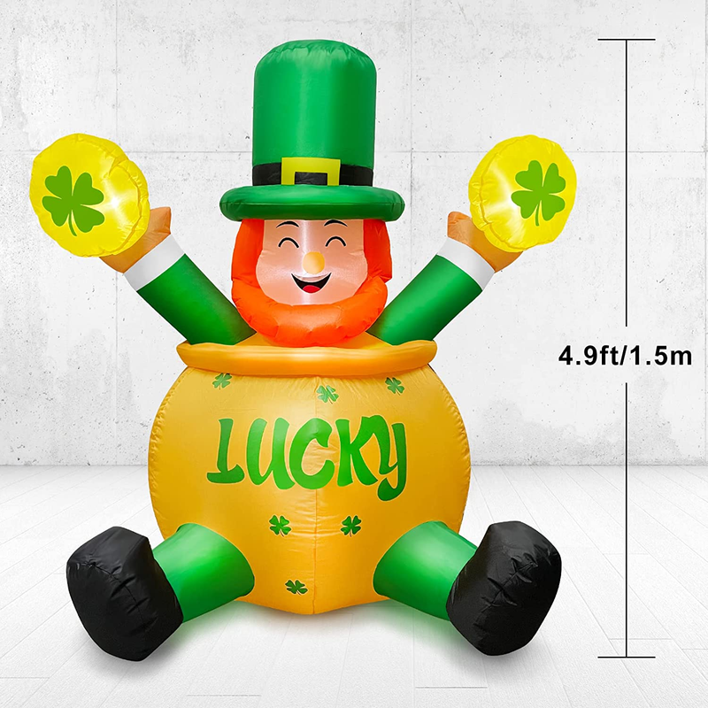 ELECLAND 4.9FT St. Patrick'S Day Inflatable Leprechaun with Lucky Shamrock Irish Leprechaun Indoor Outdoor Lawn Yard St. Patrick'S Day Decorations