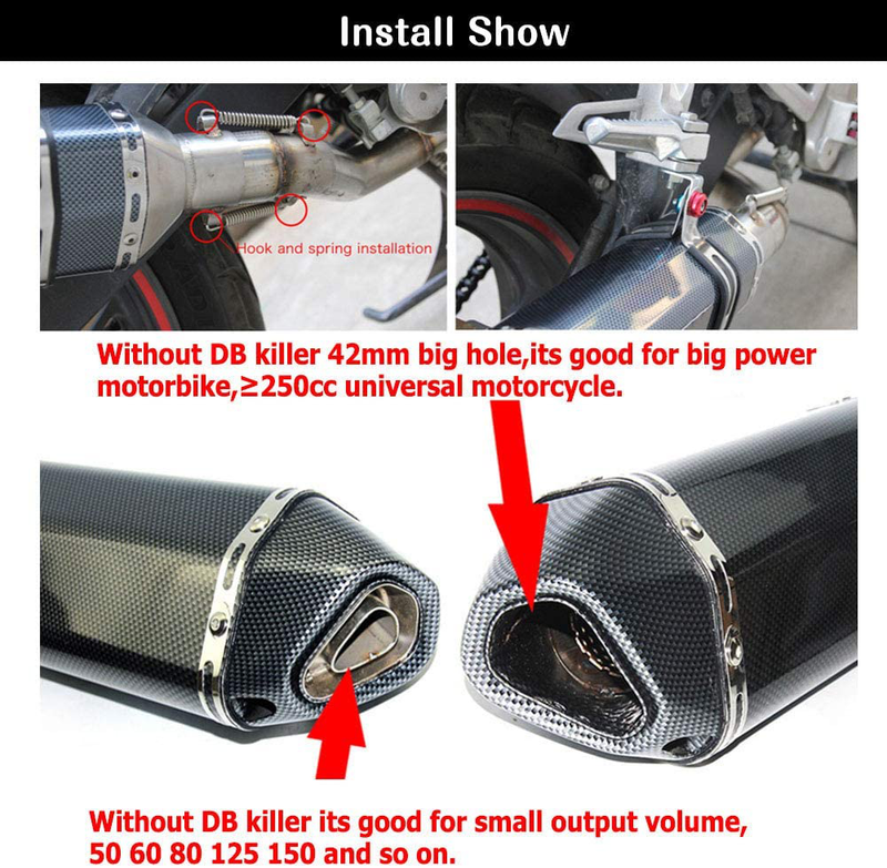 Exhaust Muffler Carbon Fiber 1.5-2"Inlet with Removable DB Killer for Street/Sport Motorcycles and Scooters with 38-51mm Diameter Exhaust Pipes  PACEWALKER   