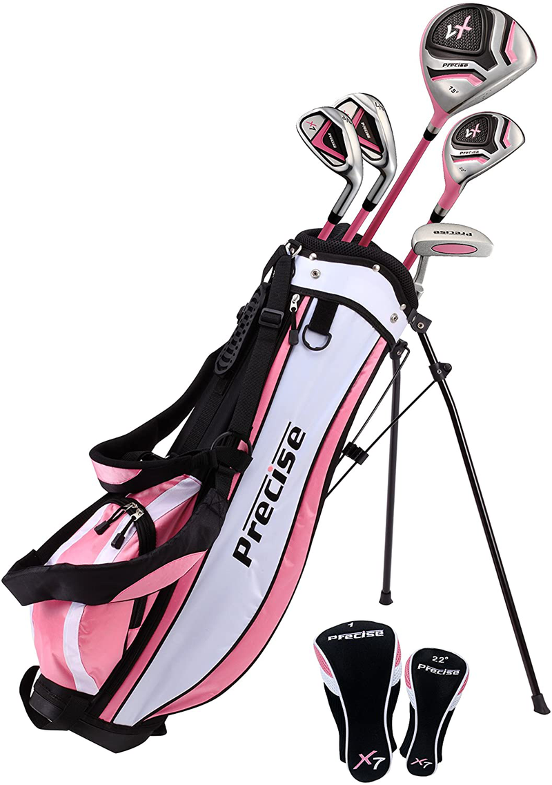 PreciseGolf Co. Precise X7 Junior Complete Golf Club Set for Children Kids - 3 Age Groups Boys & Girls - Right Hand & Left Hand!  Precise Pink Ages 6-8 Left Hand 