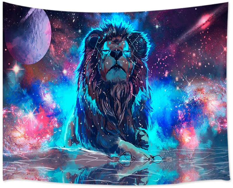 KOTOM Fantasy Tapestry, Universe Galaxy Lion Tapestry for Boys Bedroom, Blacklight Fabric Tapestry Wall Hanging for Bedroom Living Room Dorm Teens Room 71X60Inches Wall Blankets Home & Garden > Decor > Artwork > Decorative Tapestries KOTOM 60''W By 40''L  