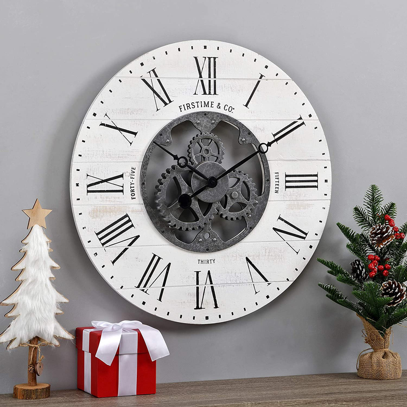 FirsTime & Co. Shiplap Gears Wall Clock, 27", Aged White Home & Garden > Decor > Clocks > Wall Clocks FirsTime & Co. White 24 inches 