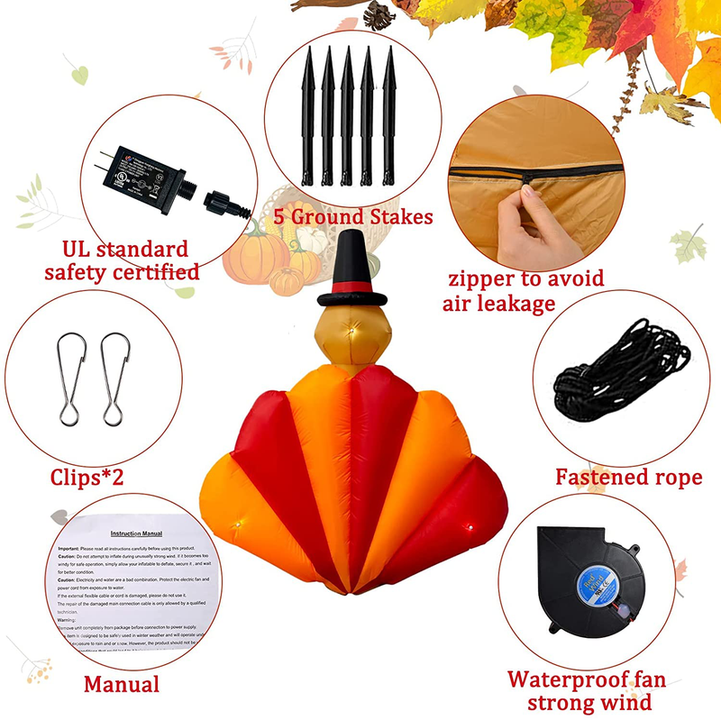 Kyerivs Thanksgiving Decorations Inflatables Outdoor Turkeys, 6 FT Inflatable Turkey Blow Up Yard Decoration Clearance with LED Lights Built-in for Holiday Party Lawn Yard Garden Home & Garden > Decor > Seasonal & Holiday Decorations& Garden > Decor > Seasonal & Holiday Decorations Kyerivs   