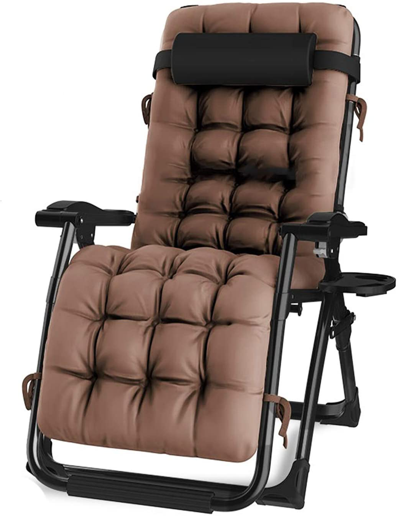 Oversized Zero Gravity Chair, Lawn Recliner, Reclining Patio Lounger Chair, Folding Portable Chaise, with Detachable Soft Cushion, Cup Holder, Adjustable Headrest, Support 500 Lbs. (Black Cushion) Sporting Goods > Outdoor Recreation > Camping & Hiking > Camp Furniture KINGBO Brown 77" L x 24" W 