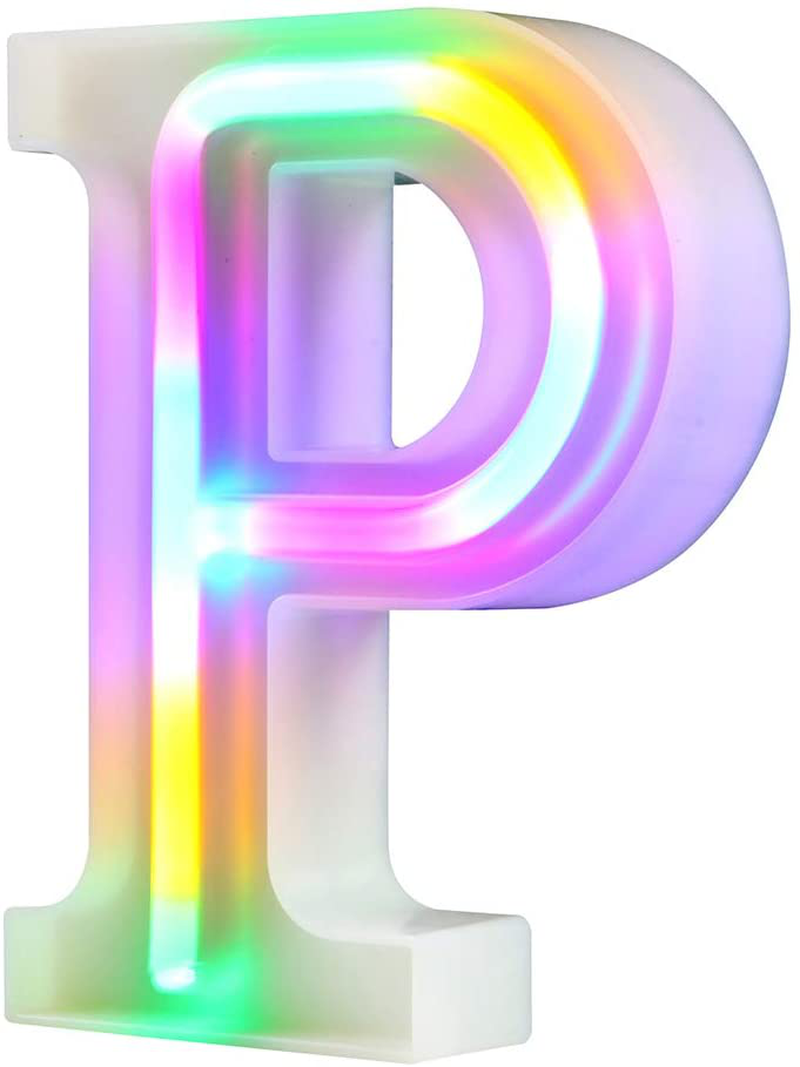 Neon Letter Lights 26 Alphabet Letter Bar Sign Letter Signs for Wedding Christmas Birthday Partty Supplies,USB/Battery Powered Light Up Letters for Home Decoration-Colourful J Home & Garden > Decor > Seasonal & Holiday Decorations& Garden > Decor > Seasonal & Holiday Decorations WARMTHOU Letter-p  