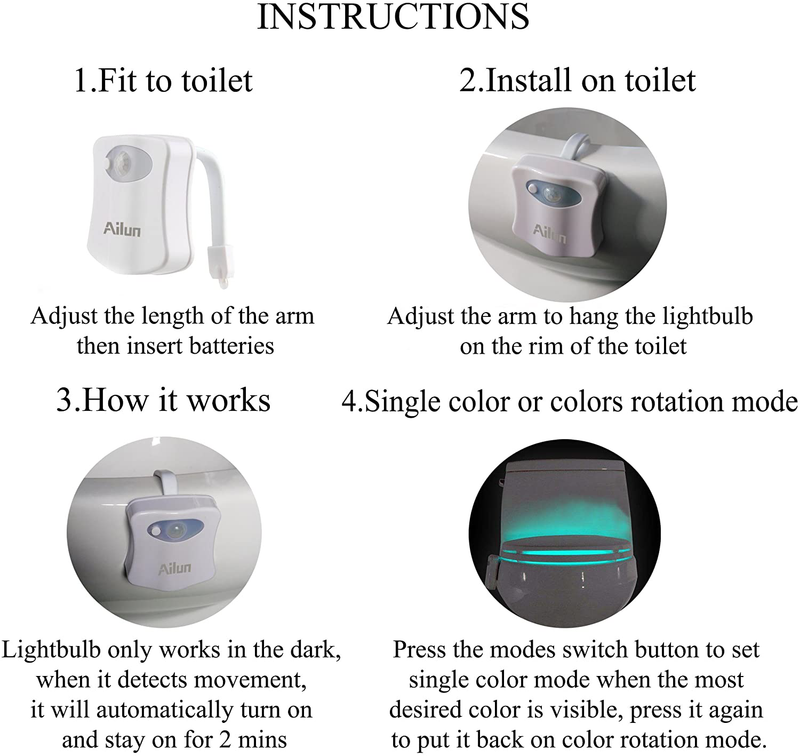 Toilet Night Light 2Pack by Ailun Motion Activated LED Light 8 Colors Changing Toilet Bowl Nightlight for Bathroom Battery Not Included Perfect Decorating Combination Along with Water Faucet Light Home & Garden > Lighting > Night Lights & Ambient Lighting Ailun   