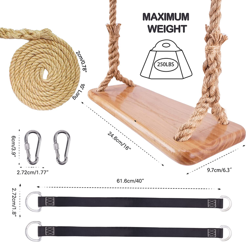 Premkid Hanging Wooden Swing 16 x 6.3 Adjustable 80 Inch Rope 40 Inch Connecting Strap Tree Swing for Kids Wooden Porch Swing Sets for Backyard, Playground, Porch, Patio, Garden, Park, Home Home & Garden > Lawn & Garden > Outdoor Living > Porch Swings Premkid   