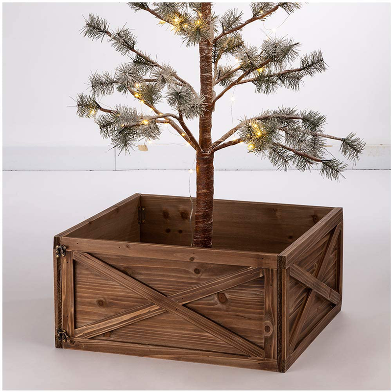 glitzhome Natural Wooden Tree Collar Christmas Tree Skirt Tree Box Tree Stand Cover, 22" L Home & Garden > Decor > Seasonal & Holiday Decorations > Christmas Tree Skirts Glitzhome Brown  