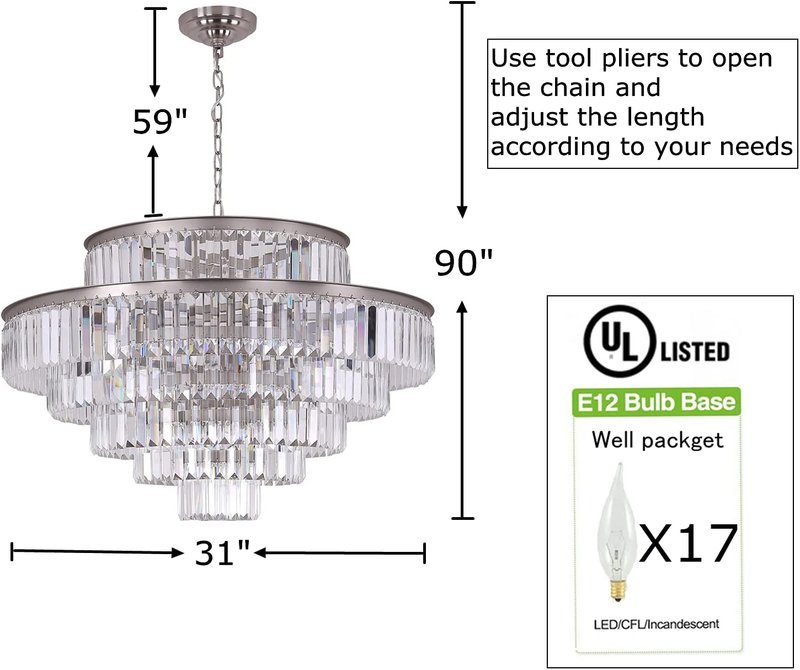 GMlixin Large Crystal Chandelier Lights 31 Inch Modern Chandeliers Hanging Pendant Light Fixture for Dining Room Living Room Entryway 17-Lights Home & Garden > Lighting > Lighting Fixtures > Chandeliers GMlixin   
