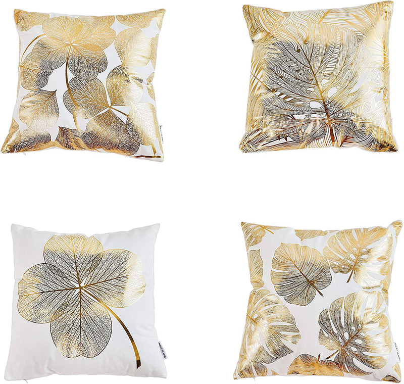 Neatblanc Pack of 4 Decorative Throw Pillow Case Cushion Cover Gold Stamping Leaves 18 X 18 Inches 45 X 45 Cm for Couch Bedroom Car Home & Garden > Decor > Chair & Sofa Cushions NeatBlanc   