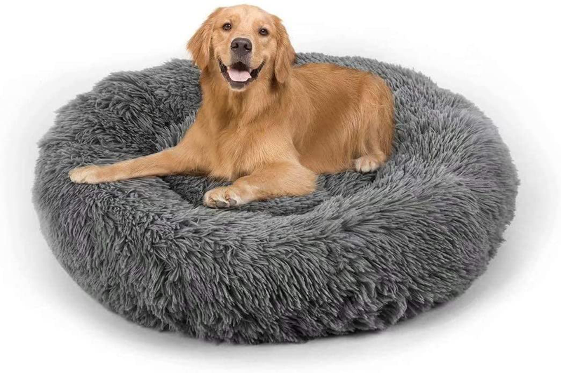 Dog Bed, Cat Calming Bed, Faux Fur Pillow Pet Donut Cuddler round Plush Bed for Large Medium Small Dogs and Cats Animals & Pet Supplies > Pet Supplies > Dog Supplies > Dog Beds DogBaby Dark Grey 36"x36"(Pack of 1) 