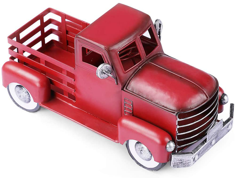 Red Metal Truck Christmas Décor with Removable LED Christmas Tree Ornament, Vintage Farmhouse Pickup Truck for Table Top Christmas Decorations, Perfect Christmas Table Centerpiece Home & Garden > Decor > Seasonal & Holiday Decorations& Garden > Decor > Seasonal & Holiday Decorations Giftchy RED TRUCK  