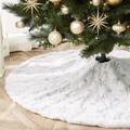 KHOYIME White Christmas Tree Skirt 48 inches Large Faux Fur Xmas Tree Skirt with Shining Silver Snowflake Christmas Decorations Party Ornaments Holiday Room Decor (122cm/48inches)