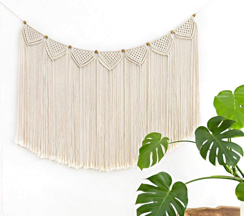 Mkono Large Macrame Wall Hanging Boho Tapestry Curtain Fringe Woven Bohemian Wall Decor Banner Home Decoration for Apartment Bedroom Living Room Gallery Baby Nursery, 47" L X 28" W Home & Garden > Decor > Artwork > Decorative Tapestries Mkono   
