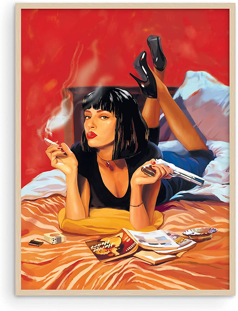 Pulp Fiction Posters for 90S Room Aesthetic - by Haus and Hues | Quentin Tarantino Movie Posters Pulp Fiction Art Print | Pulp Fiction Merchandise Tarantino Art Noir Film Posters UNFRAMED (16X20) Home & Garden > Decor > Artwork > Posters, Prints, & Visual Artwork HAUS AND HUES Beige Framed 12x16 