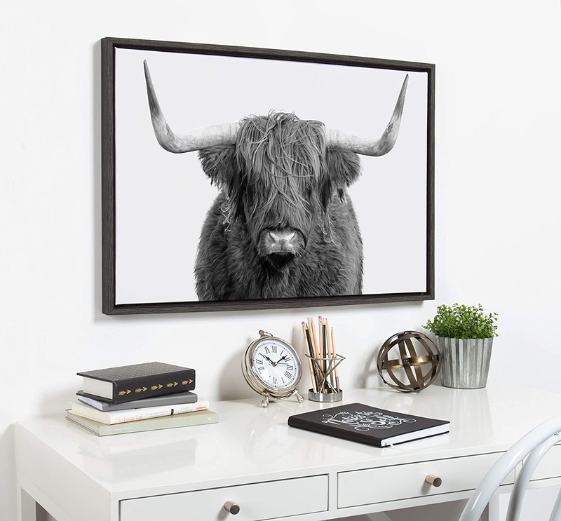 Kate and Laurel Sylvie Highland Cow Framed Canvas Wall Art by Amy Peterson, 23x33 Gray, Rustic Wall Decor for Living Room, Bedroom, Kitchen Or Nursery Home & Garden > Decor > Seasonal & Holiday Decorations Kate and Laurel   