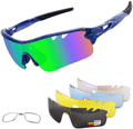 Polarized Sports Sunglasses Cycling Sun Glasses for Men Women with 5 Interchangeable Lenes for Running Baseball Golf Driving Sporting Goods > Outdoor Recreation > Cycling > Cycling Apparel & Accessories BangLong Blue Green  
