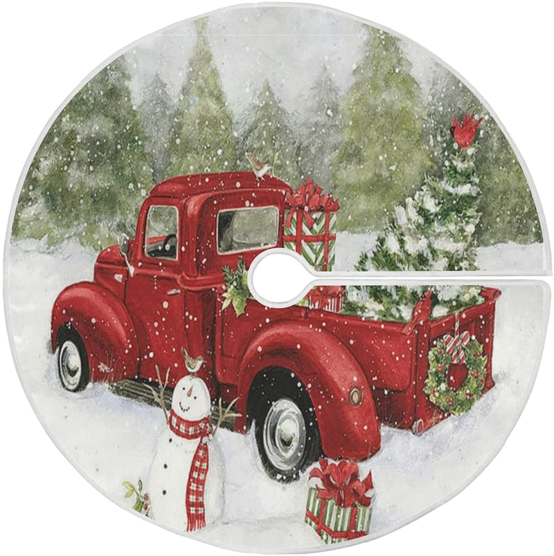 Merry Christmas Red Truck Snowman Christmas Tree Skirt Decorations Winter Snowflake Cardinal Bird Gnome Xmas Tree Mat 35 inch for Holiday Party Supplies Rustic Ornaments Mini Tree Skirt Home & Garden > Decor > Seasonal & Holiday Decorations > Christmas Tree Skirts Wamika Christmas 35 X 35 IN 