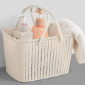 Portable Plastic Shower Caddy Baskets, Rattan Standing Storage Organizer Bins, Portable Shower Caddy Tote Bag with Handles, Hollow Cleaning Caddy with Holes for Bathroom, College Dorm, Kitchen, Home - Black Sporting Goods > Outdoor Recreation > Camping & Hiking > Portable Toilets & Showers HOUZHENG Rattan White  