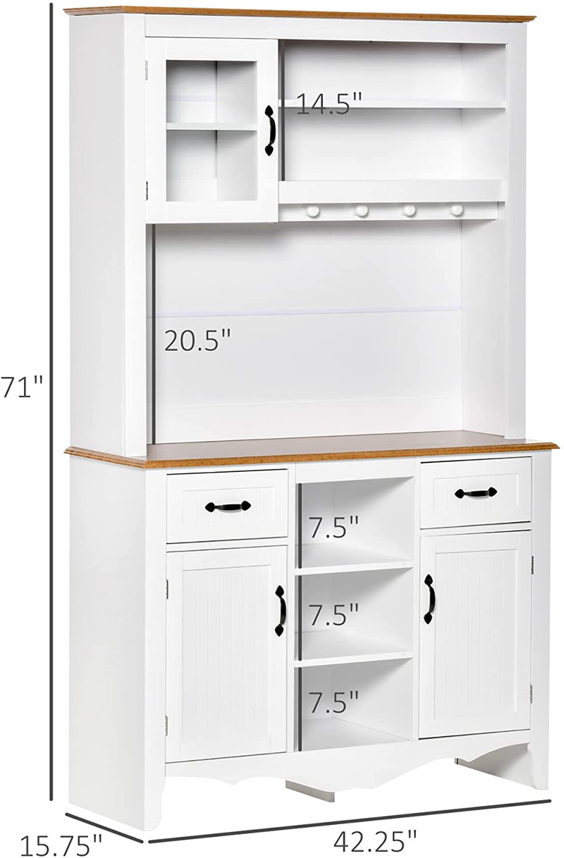 HOMCOM 71" Kitchen Buffet with Hutch, Farmhouse Style Storage Pantry with 2 Drawers, 3 Door Cabinets and 3 Shelves, White Home & Garden > Kitchen & Dining > Food Storage HOMCOM   