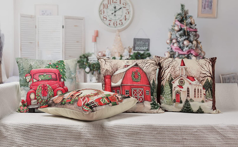 Hlonon Christmas Decorations Christmas Pillow Covers 20 X 20 Inches Set of 4 - Xmas Series Cushion Pillow Cover Custom Zippered Square Pillowcase Home & Garden > Decor > Chair & Sofa Cushions Hlonon   