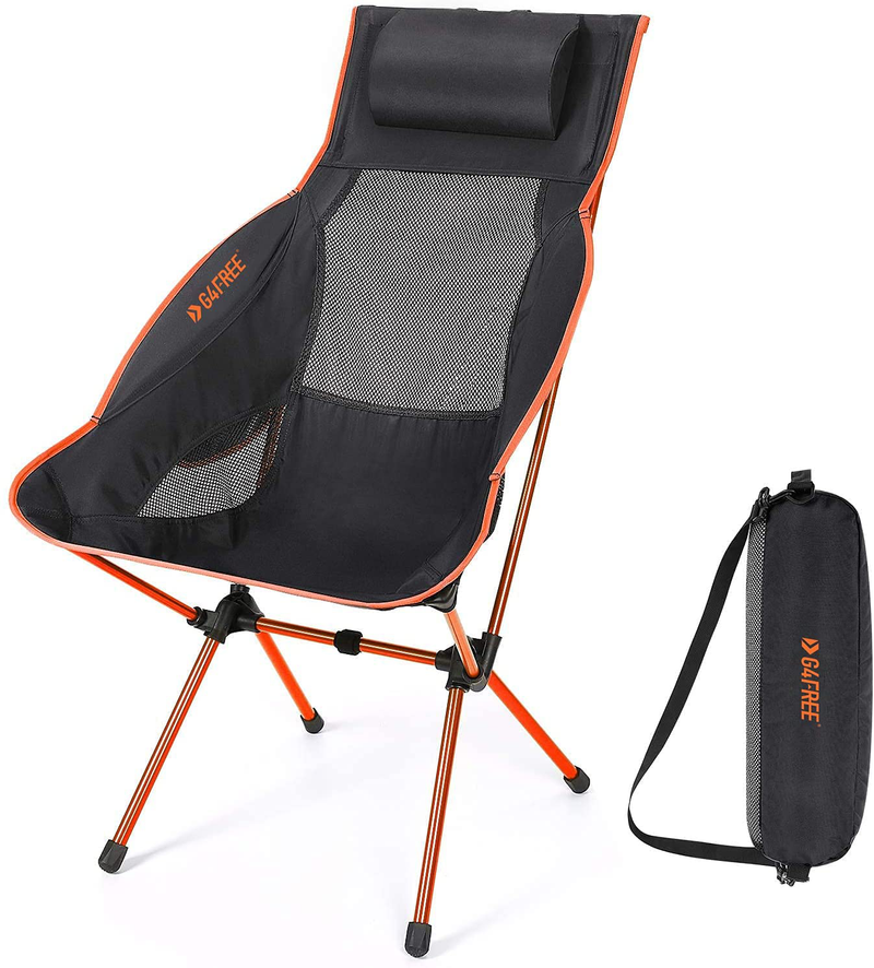 G4Free Folding Camping Chair, High Back Lightweight Camp Chair with Removable Pillow, Side Pocket & Carry Bag, Compact & Heavy Duty 300Lbs for Outdoor, Picnic, Festival, Hiking, Backpacking Sporting Goods > Outdoor Recreation > Camping & Hiking > Camp Furniture G4Free Orange  