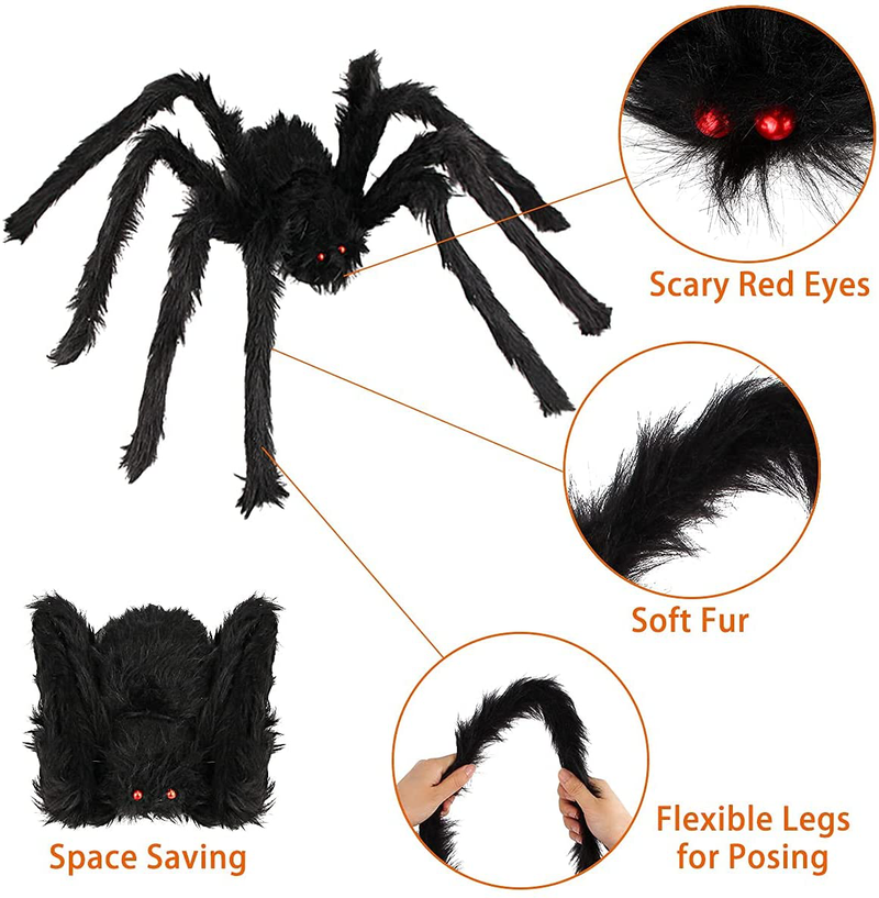 LOVKIZ Halloween Spider Decorations, 4 Pack Realistic Giant Spider Outdoor Halloween Decorations, Scary Fake Spiders Sets Halloween Decor for Indoor, and House Front Porch Lawn Yard (49", 30", 20", 20") Arts & Entertainment > Party & Celebration > Party Supplies LOVKIZ   