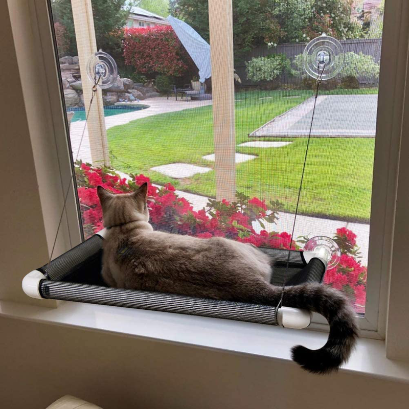 Lcybem Cat Hammocks for Window - Seat Suction Cups Space Saving Cat Bed, Pet Resting Seat Safety Cat Window Perch for Large Cats, Providing All around 360° Sunbath for Indoor, Weighted up to 33Lbs