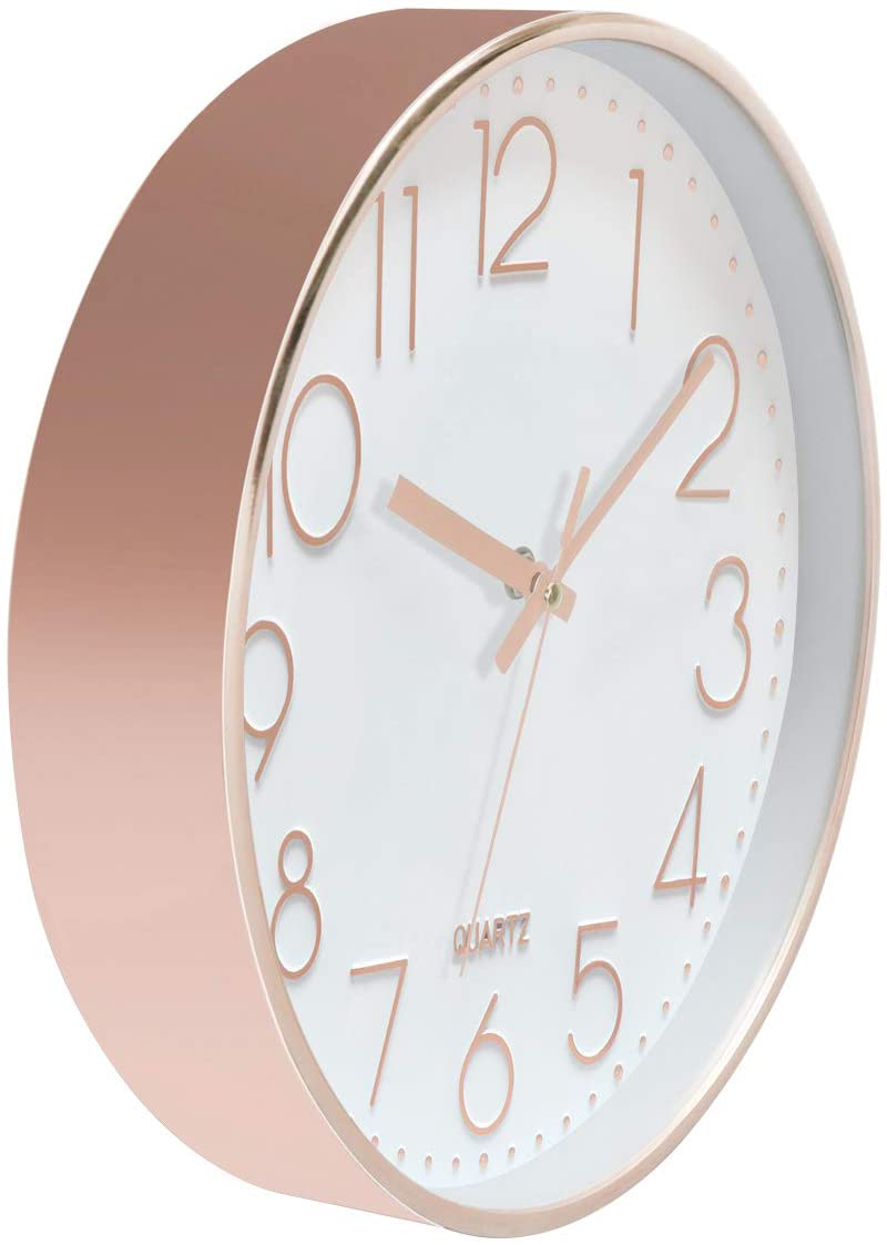 Foxtop Modern Wall Clock 12 Inch Non-Ticking Rose Gold Wall Clock Silent Battery Operated Round Quartz Clock for Living Room Bedroom Home Office School Decor Home & Garden > Decor > Clocks > Wall Clocks Foxtop   