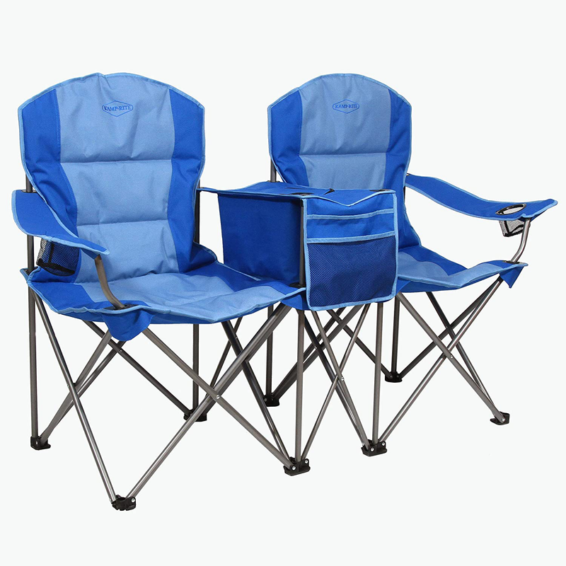 Kamp-Rite KAMPCC376 Outdoor Camping Furniture Beach Patio Sports 2 Person Double Folding Lawn Chair with Cooler and Cup Holders, Blue Sporting Goods > Outdoor Recreation > Camping & Hiking > Camp Furniture Kamp-Rite   