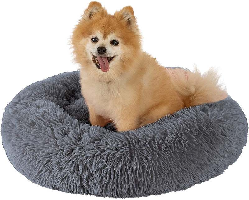 GM PET SUPPLIES Donut Cuddler Dog Bed - Calming Orthopedic round Pet Bed for Dogs and Cats - Fluffy Faux Fur Dog Bed with anti Slip Bottom for Small, Medium, and Large Dogs - Machine Washable Animals & Pet Supplies > Pet Supplies > Dog Supplies > Dog Beds GM PET SUPPLIES Blue Grey Medium 30” 