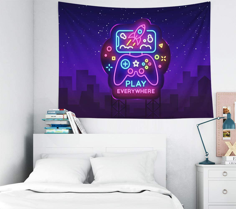 Crannel Gaming Wall Tapestry, Conceptual Abstraction Modern Controller Realistic Game Wireless Mockup Tapestry 80x60 Inches Wall Art Tapestries Hanging Dorm Room Living Home Decorative,Black Blue Home & Garden > Decor > Artwork > Decorative TapestriesHome & Garden > Decor > Artwork > Decorative Tapestries Crannel Purple Black-4 40" L x 30" W 