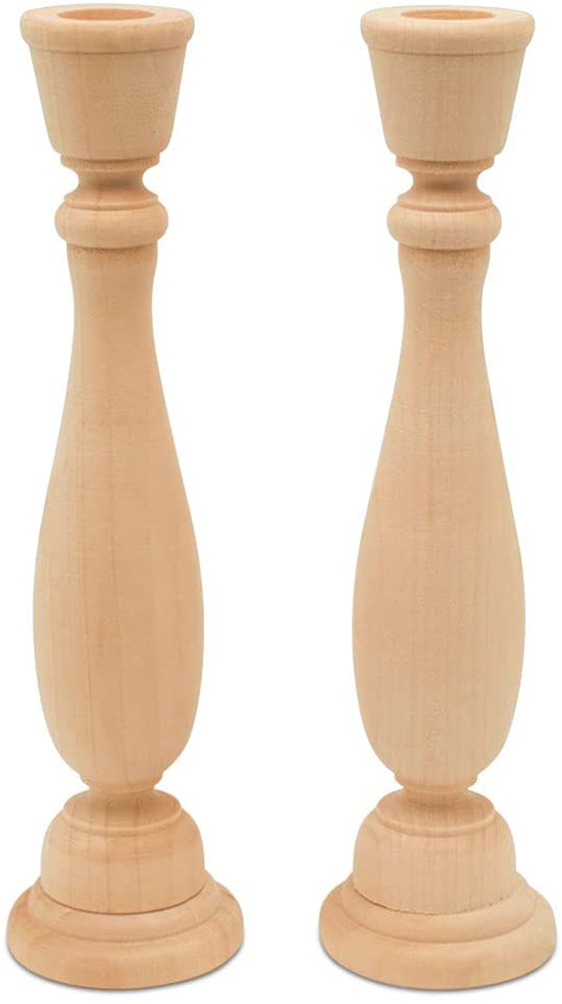 Classic Wooden Candlesticks 4 inches with 7/8 inch Hole, Set of 4 Unfinished Small Wooden Candle Holders to Craft, Paint or Decorate, by Woodpeckers Home & Garden > Decor > Home Fragrance Accessories > Candle Holders Woodpeckers Pack of 2 9 Inch 