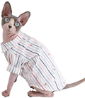 Sphynx Hairless Cat Breathable Summer Cotton Shirts Pet Clothes, Crown/Stripe/Car Pattern Button Kitten T-Shirts with Sleeves, Cats & Small Dogs Apparel Animals & Pet Supplies > Pet Supplies > Cat Supplies > Cat Apparel Kitipcoo Stripe S (3.3-5 lbs) 