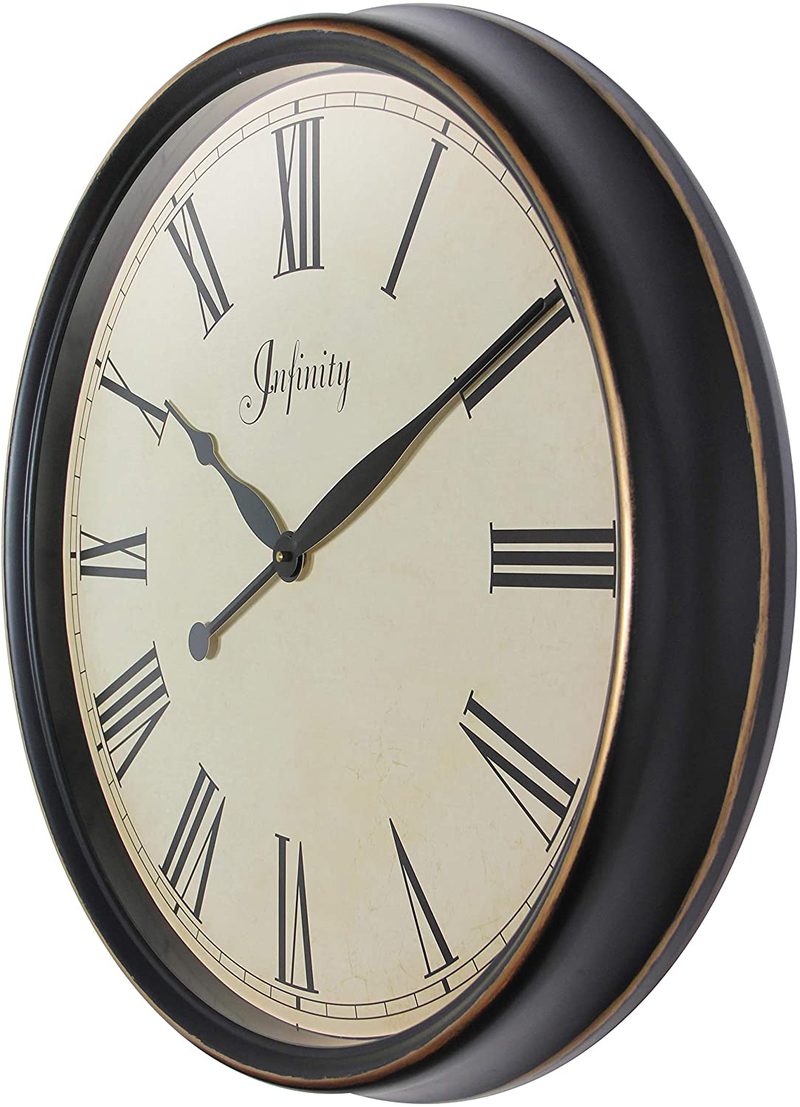 Infinity Instruments Victorian Distressed Large Wall Clock | Traditional Style Large Decorative Kitchen Clock | Glass Face with Roman Numerals | 24 inch Large Wall Round Clock