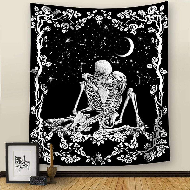 pinata Skull Tapestry The Kissing Lovers Tapestry Wall Hanging, Black and White Romantic Moon Constellation Skeleton Tapestry for Living Room Bedroom Dorm Decoration (51.2” x 59.1”) Home & Garden > Decor > Artwork > Decorative Tapestries pinata skull lover 51.2"(H) x 59.1"(W) (130cm x 150cm) 