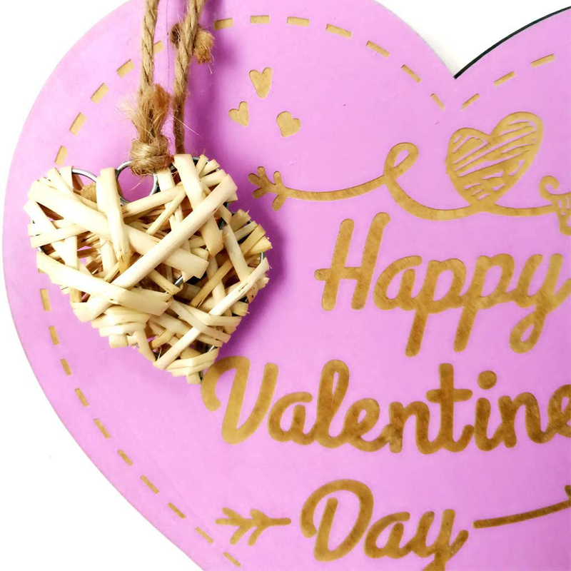Soochat Happy Valentine'S Day Heart Wooden Sign Heart-Shaped Plaques Valentine'S Hanging Sign Door Decor Pink Home & Garden > Decor > Seasonal & Holiday Decorations Soochat   