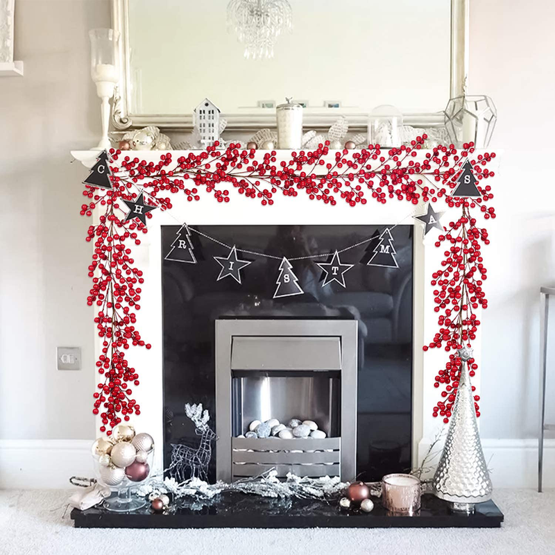 Dearhouse 5.58FT Red Berry Christmas Garland, Flexible Artificial Berry Garland for Indoor Outdoor Hone Fireplace Decoration for Winter Christmas Holiday New Year Decor. Home & Garden > Decor > Seasonal & Holiday Decorations DearHouse   